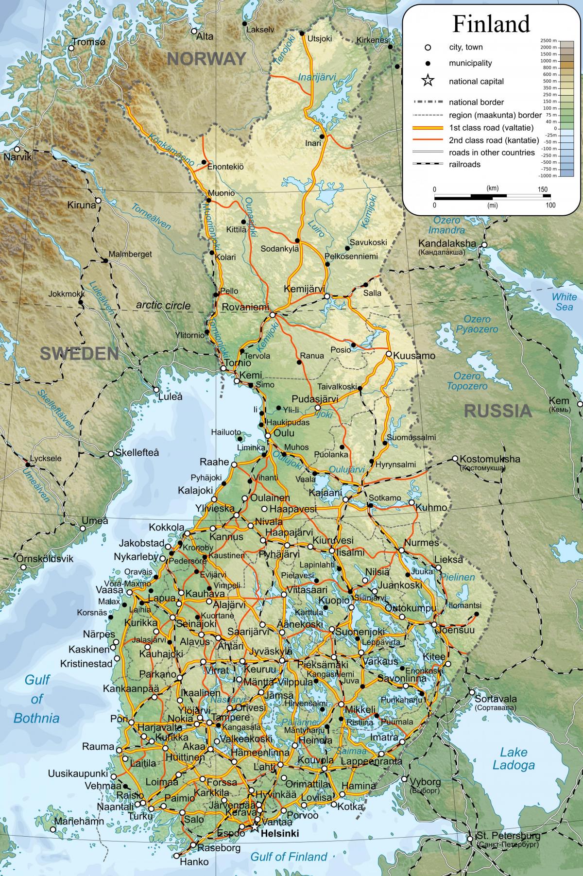 Ayrıntılı Harita Finlandiya göster 