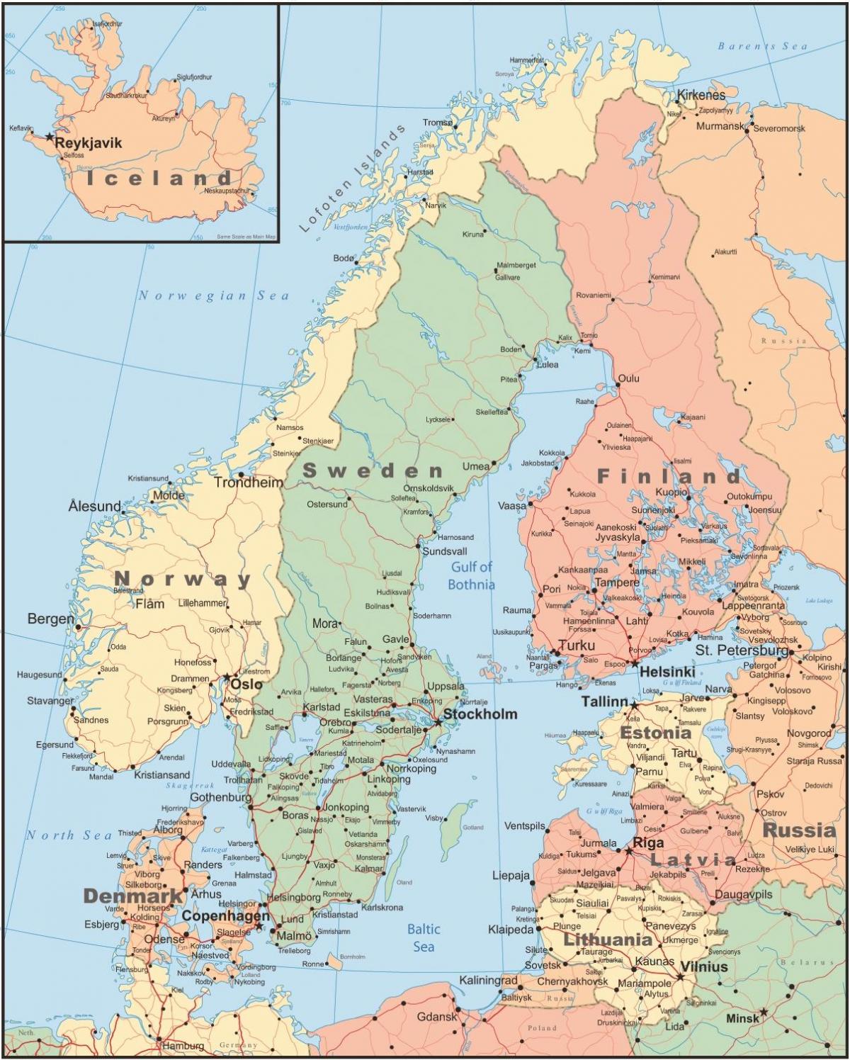 Finlandiya haritası ve çevre ülkeler